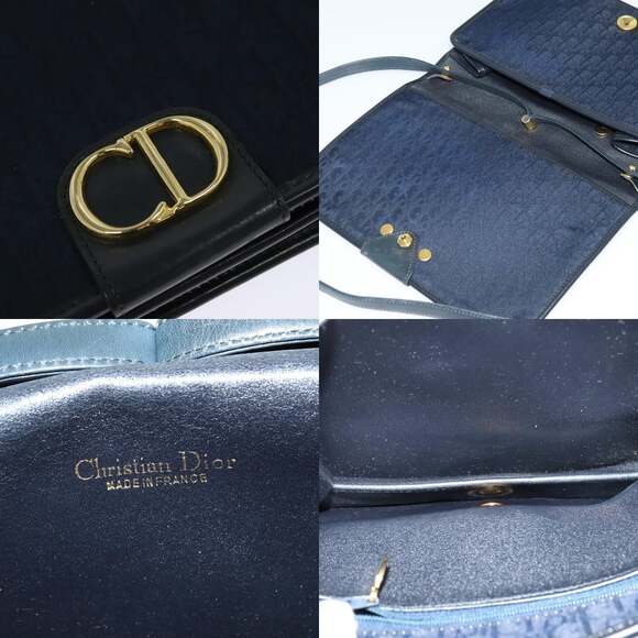 DIOR Trotter Canvas Shoulder Bag Navy Gold - Picture 11 of 12